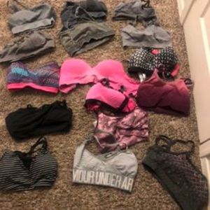 16 sports bras lightly worn a variety of brands